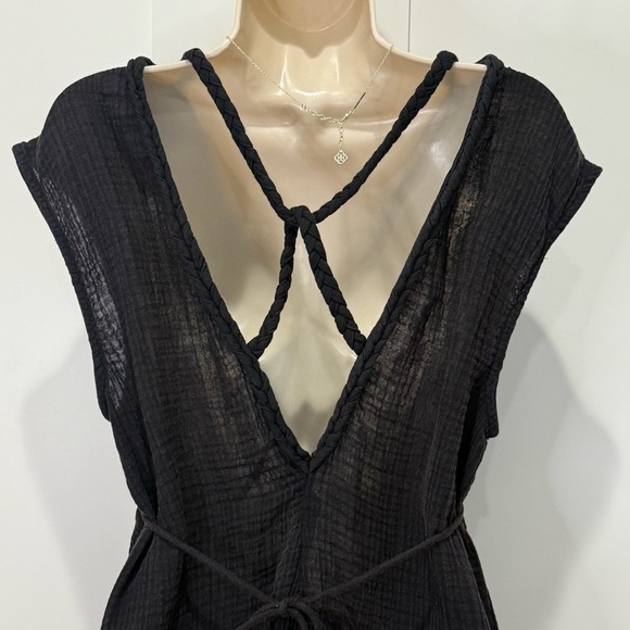 By Anthropologie Molly Braided Cover Up Romper Cotton Gauzy Black Small Beach - Picture 9 of 16